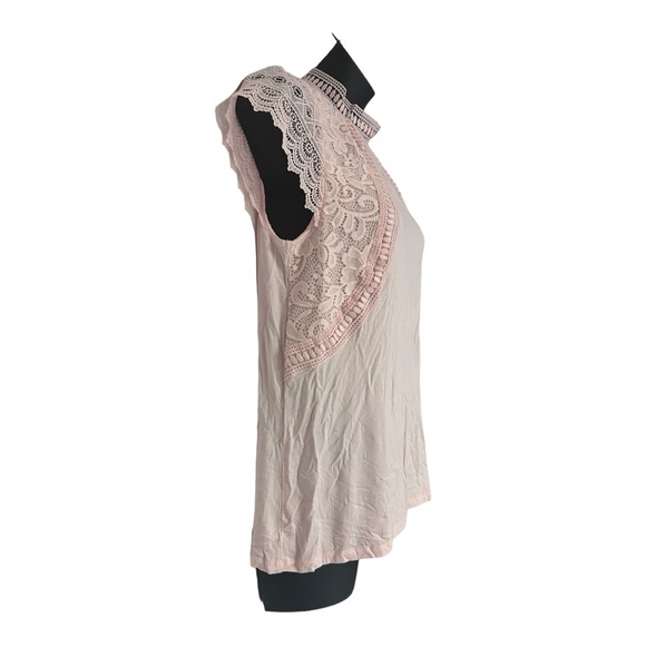 Midnight Velvet Lace Cap Sleeve Office Casual Retro Romantic Pastel Pink Top - Picture 3 of 9